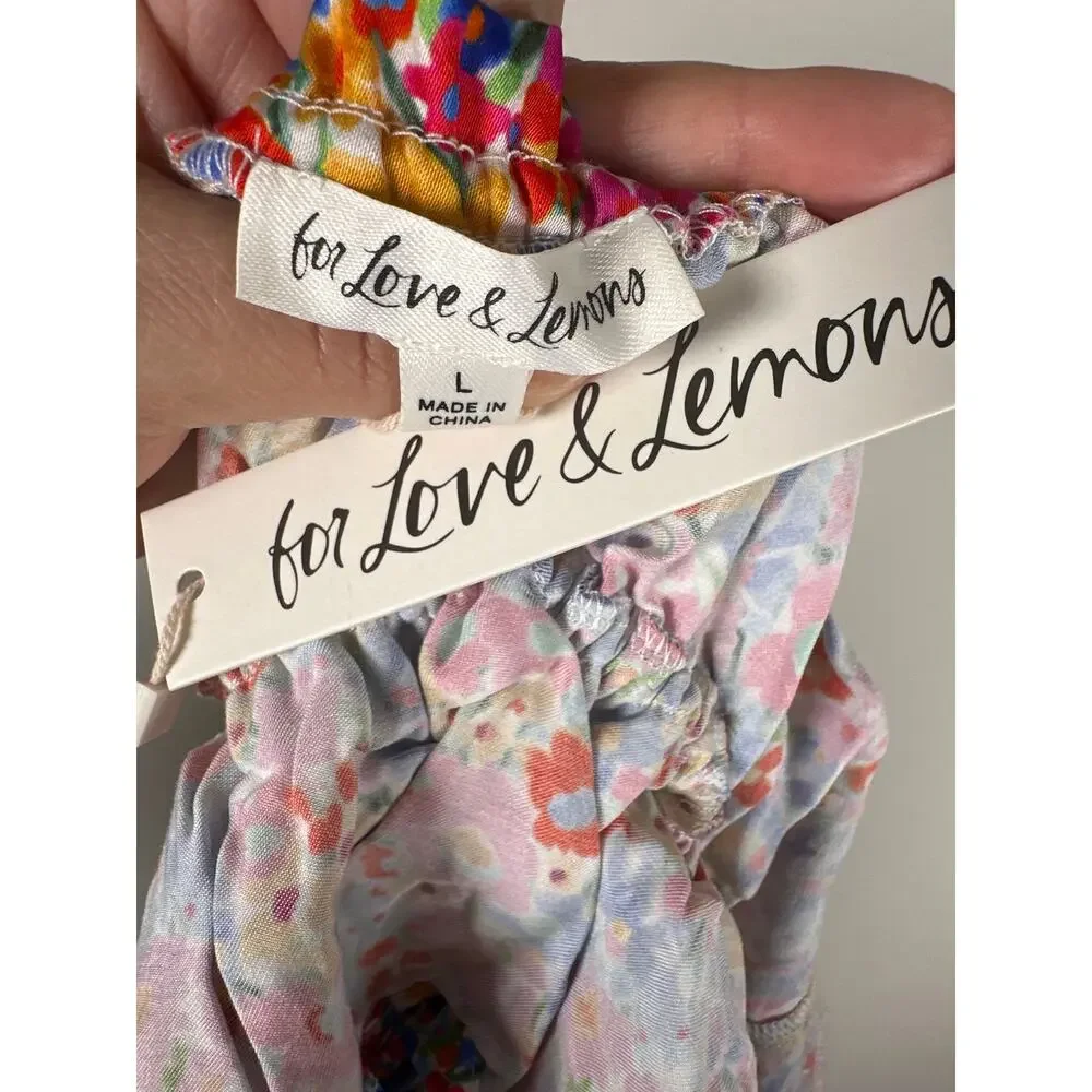 For Love & Lemons Sasha Floral Cropped Top In Blue Multi Size L Tie Front Flirty - Picture 8 of 10